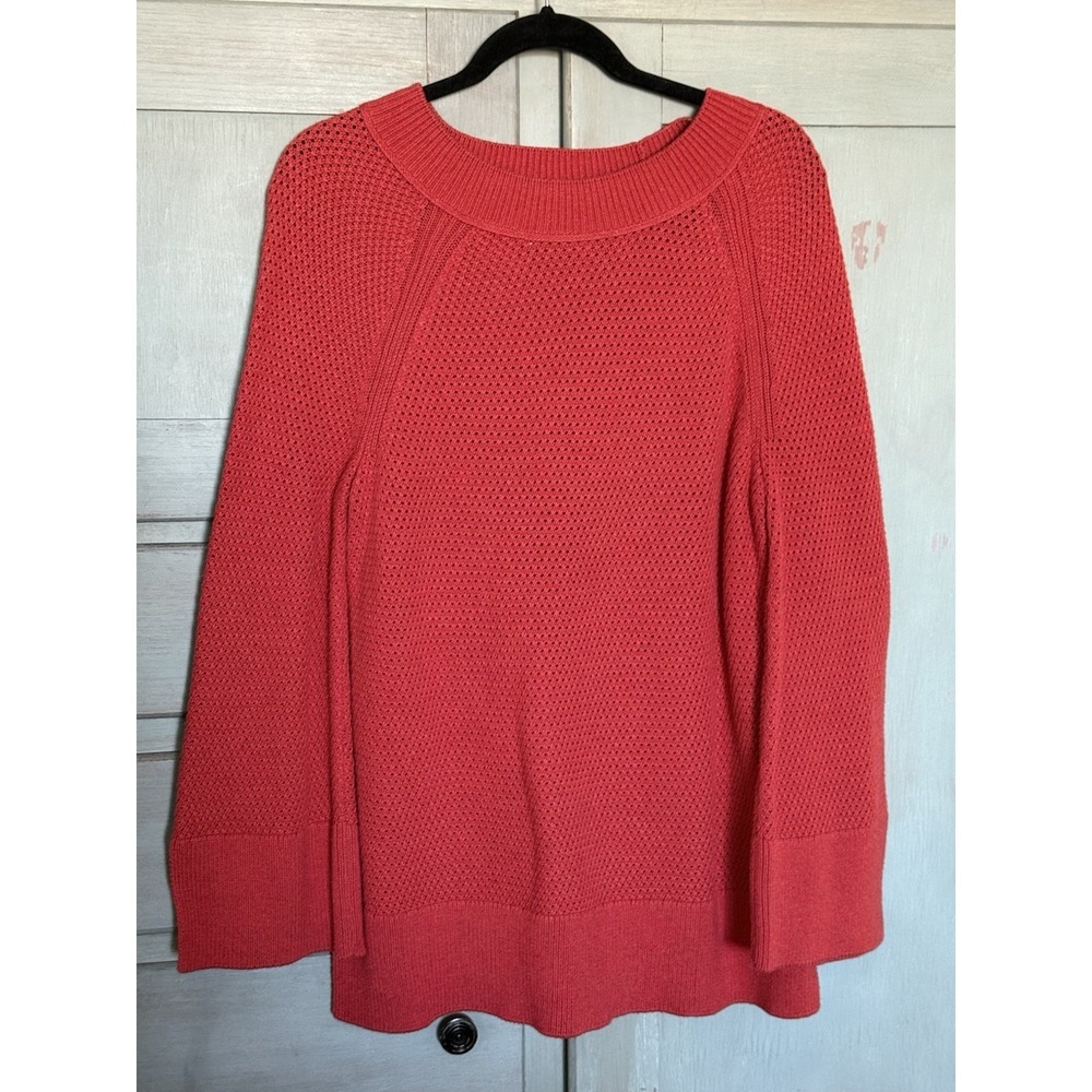 Loft Women's‎ Long Open Knit Sweater 100% Cotton Rust Size L Bell Sleeves